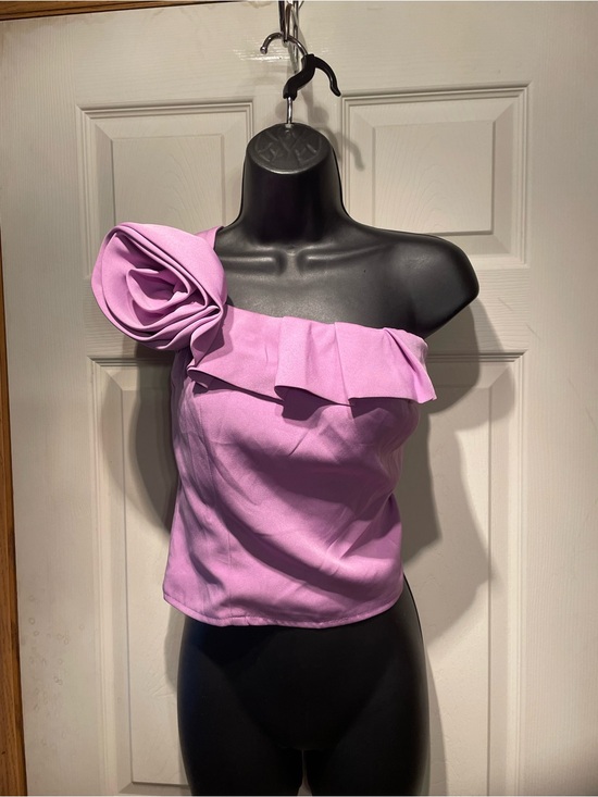 Milk & Honey Tops - Women's One-Shoulder Lilac Ruffle Crop Top with Rosette